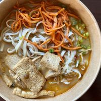 vegan noodle soup to go - no cilantro, spicy level: hot, with "poison" on the side at Three Fold in Little Rock