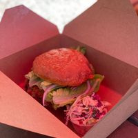 Crab Cake Jackfruit Burger at Dirty Vegan in Sandpoint