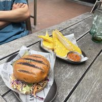 Cheesy garlic bread and burger  at The Locker Room in Queenstown