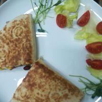 Quesadilla with veggies on the side at GreenGorilla in Budapest