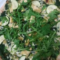 Spinach-base green pizza at GreenGorilla in Budapest