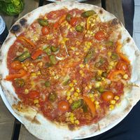 Jalapeno pizza with extra sweetcorn at GreenGorilla in Budapest