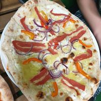 Non bacon pizza at GreenGorilla in Budapest