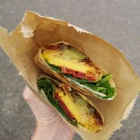 Sup wrap with homemade vegan pastrami at Ground Plant Based Coffee in Swansea