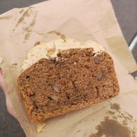 Coffee and walnut cake at Ground Plant Based Coffee in Swansea