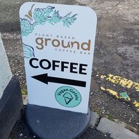 Sign at the corner. at Ground Plant Based Coffee in Swansea