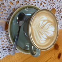 Lavender latte with oat milk! at Ground Plant Based Coffee in Swansea