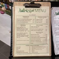 English menu with labelled vegan products   at Källarbyn in Stockholm