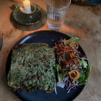 Vegan lasagna with saladd  at Källarbyn in Stockholm