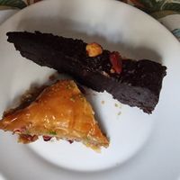 Vegan brownie and baklava (I cut these in half to sharie so portions are quite generous) at Bliski Wschód in Warsaw