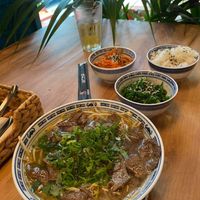 pho and sides at La Vegana in Warsaw