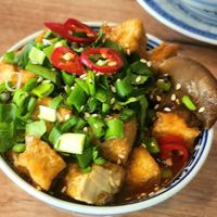 Dish 19 starters- tofu and king oyster mushroom at La Vegana in Warsaw