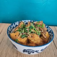 Tofu with oyster mushrooms at La Vegana in Warsaw