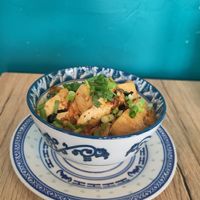 Tofu with shiitake at La Vegana in Warsaw