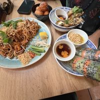 Left to right -> pad Thai, spring rolls, summer rolls. All gluten free!!!   at La Vegana in Warsaw