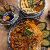 Spring rolls, big bowl and a soup at La Vegana in Warsaw