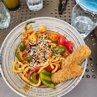 Udon noodles at La Vegana in Warsaw
