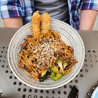 Teriyaki noodles at La Vegana in Warsaw