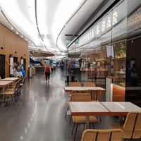 "Outside" seating inside the mall. Gelateria on the right. at Gelateria Leonardo in Zurich