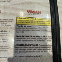 Vegan menu  at Miguel's Baja Grill in Moab