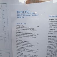 Menu at Betel Boy in Daylesford
