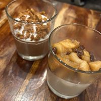 Chocolate mousse with „Aachener Printen“ and Panna Cotta with hot applee  at Pfannenzauber in Aachen