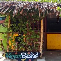 The cute sign can be seen from the road, which is the road directly across from Salty's. at Vegan Basket in Kilifi