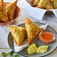 Samosas - options are pojo or soya at Vegan Basket in Kilifi