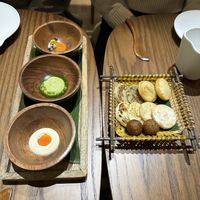 Arepas i plátano - potato - yucca - corn - wheat sauces: guasacaca - sour cream - chontaduro butter   at MITA in Washington