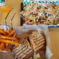 Rueben, sweet potato fries, and nachos were all really good! at Plantology - Cloud Kitchen - Maybe closed in San Antonio