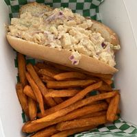 “Lobster” sandwich with sweet potato fries   at Plantology - Cloud Kitchen - Maybe closed in San Antonio