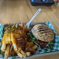 Fancy fries and BBQ shrooms sandwich at Plantology - Cloud Kitchen - Maybe closed in San Antonio