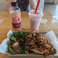 Philly, kale salad, and strawberry shake. at Plantology - Cloud Kitchen - Maybe closed in San Antonio