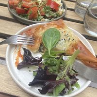 Filo pastry filled with spinach and “feta” with house mixed salad    at The Blonde Beet in Stamford