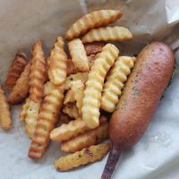 Corn dog at Plant Based Heat in Memphis