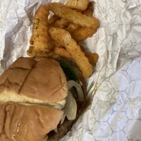 Cookout burger with friess  at Plant Based Heat in Memphis