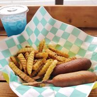 Corn dog & fries at Plant Based Heat in Memphis