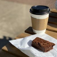 Brownie and filter coffee at Sebastien's Foods  in Paignton