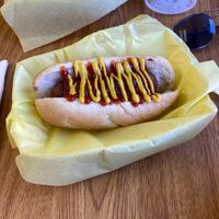 Vegan dog with mustard, ketchup, & relish ($7)  at Seaside Slushies & Dogs in Seaside