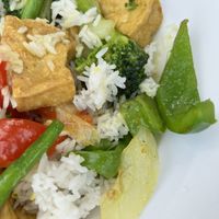 Tofu and veggies yellow curry   at Po's Rice and Spice in East Hampton