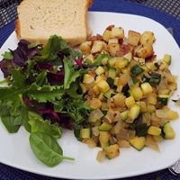 Day 2 - veggie scramble with vegan toast (gluten-free) and butter at Friendly City Inn in Harrisonburg