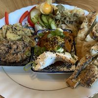 Vegan fish plate   at BABA Handmade Cafe in Leipzig