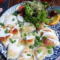 The Pierogi dish, tasty af at BABA Handmade Cafe in Leipzig