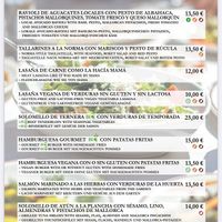 Menu at Organic in Mallorca