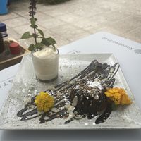 Chocolate vulcano with home made ice cream  at Organic in Mallorca