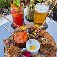 Bread, Alioli, Olives & Gazpacho Starter at Organic in Mallorca