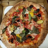 This is the vegan option with zucchini that is shown thinly slices but came in chunks. at Hey Neighbor in Eugene