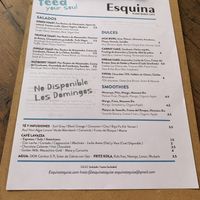 Esquina menu at Esquina in Lanzarote