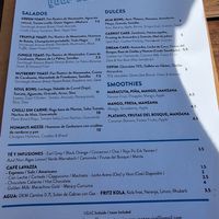 Menu at Esquina in Lanzarote