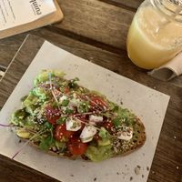 Vegan Avocado bread & Mango smoothie   at Esquina in Lanzarote
